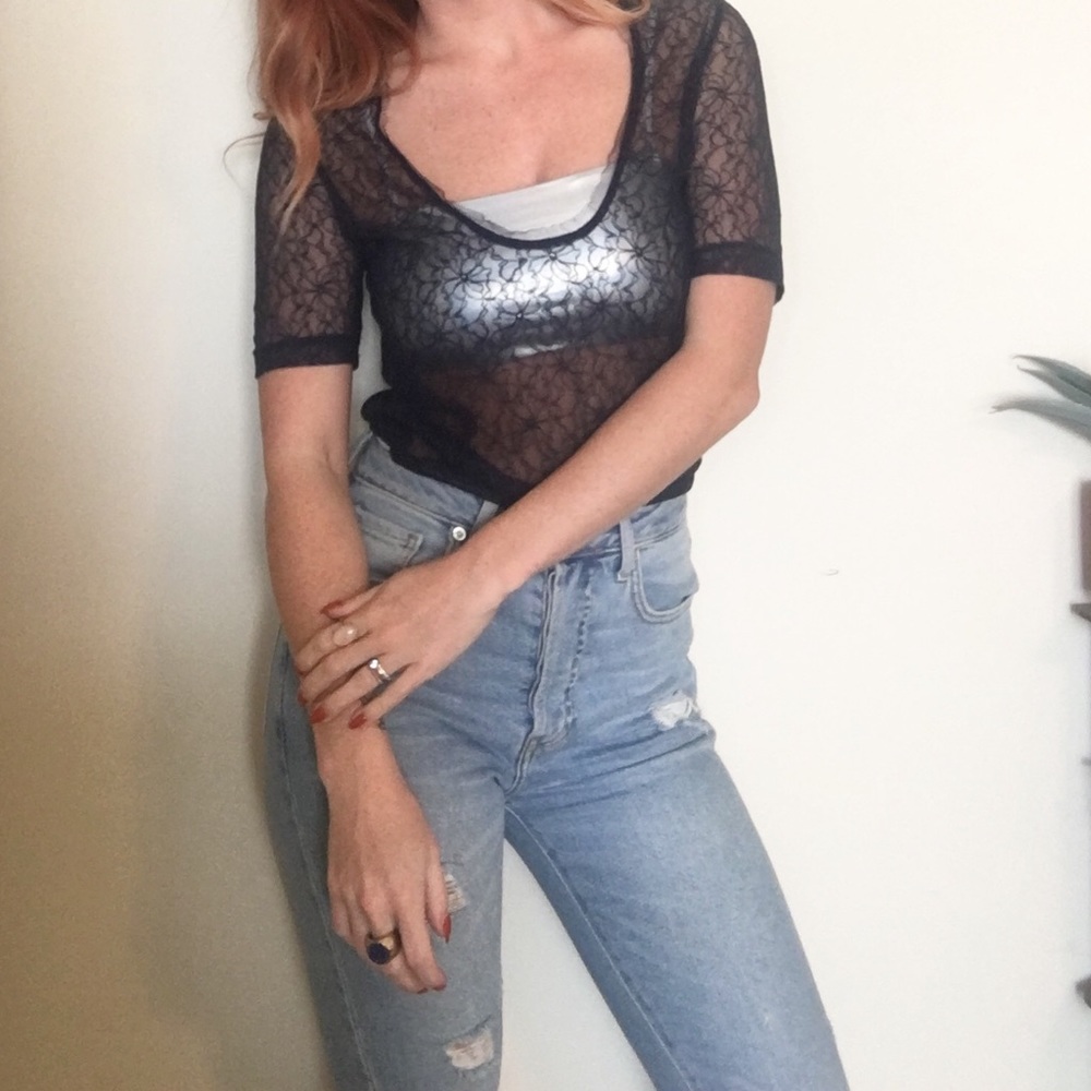 Rodarte dark blue sheer lace t shirt